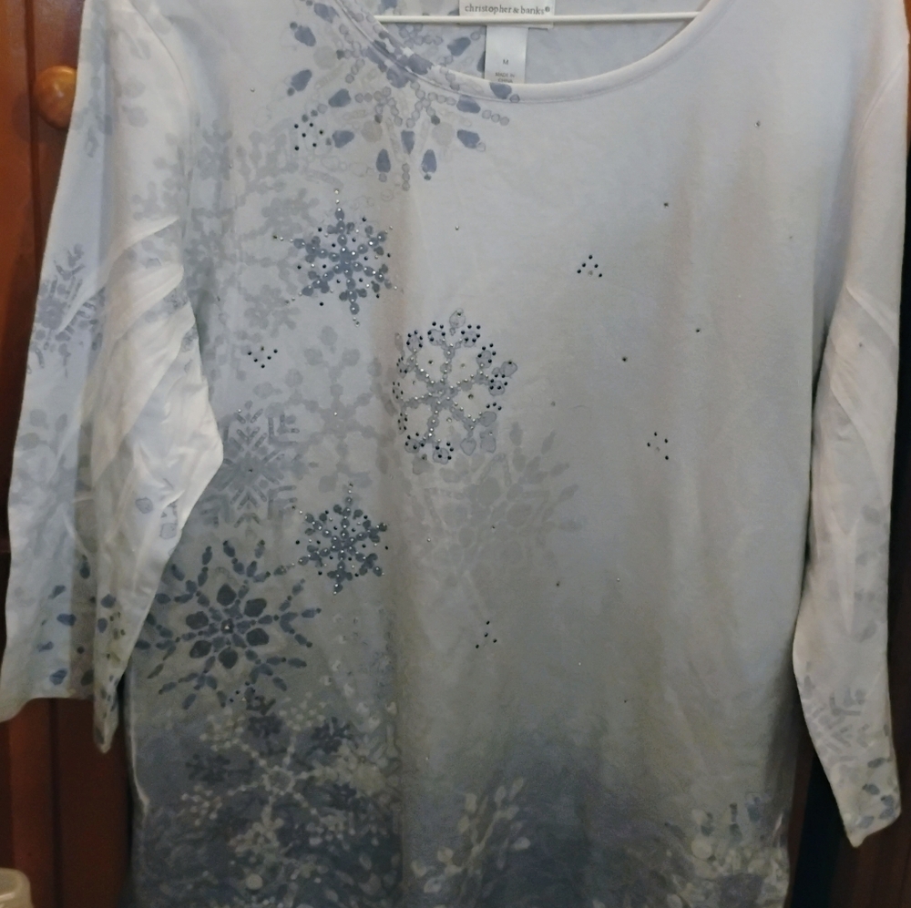 Christopher & Banks Blue and White Patterned Top